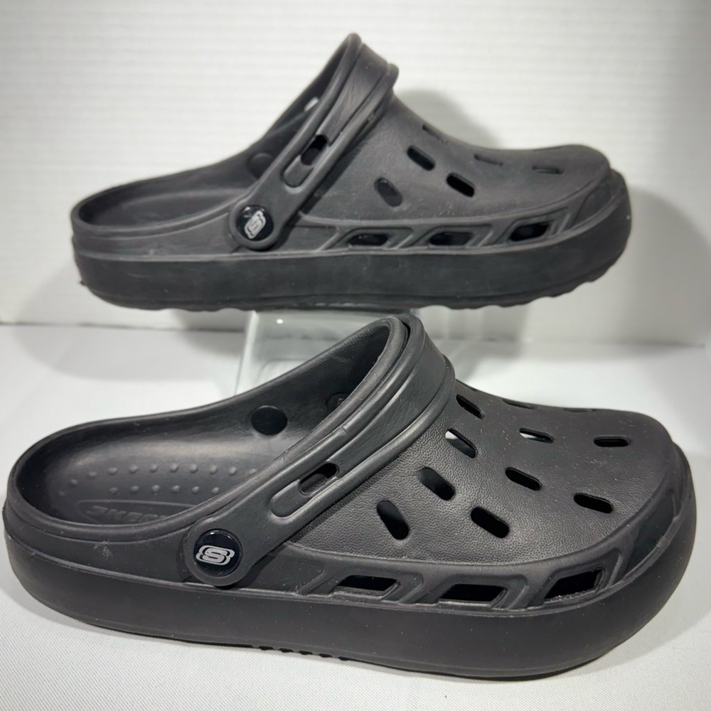 Skechers Clog Mens 8 Charcoal BLACK Swifters Slip On Perforated EVA Heel Swivel